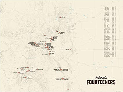 14ers In Colorado Map Amazon Com 58 Colorado 14ers Map 18×24 Poster Tan Posters Prints