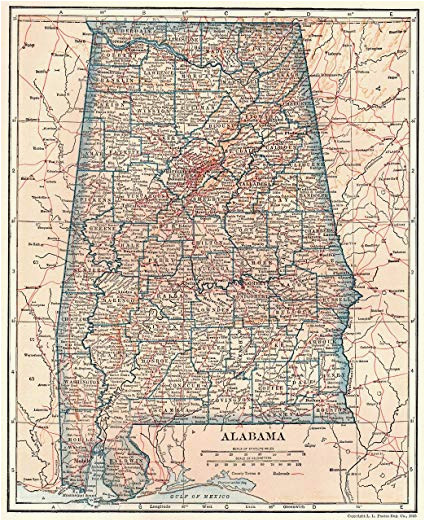 1928 antique alabama state map original vintage map of