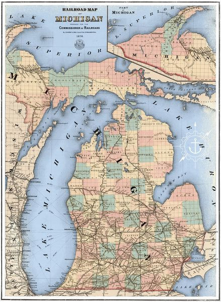 michigan railroad map framed art print by the mighty mitten great