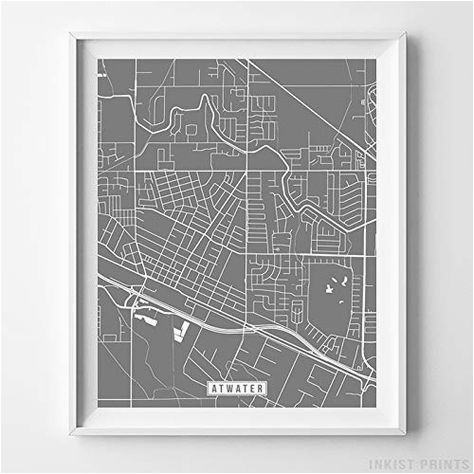 atwater california map print street poster city road wall art home