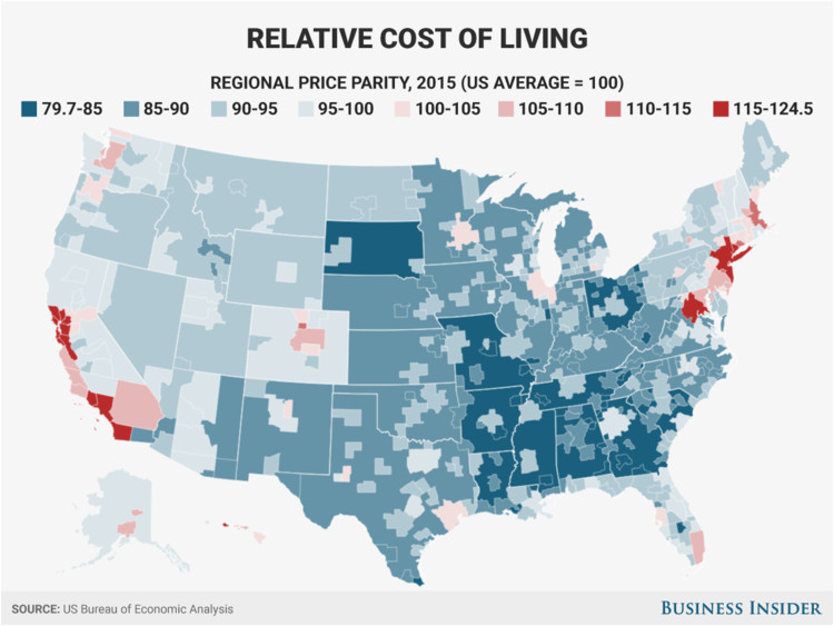 most and least expensive places in america regional price parity