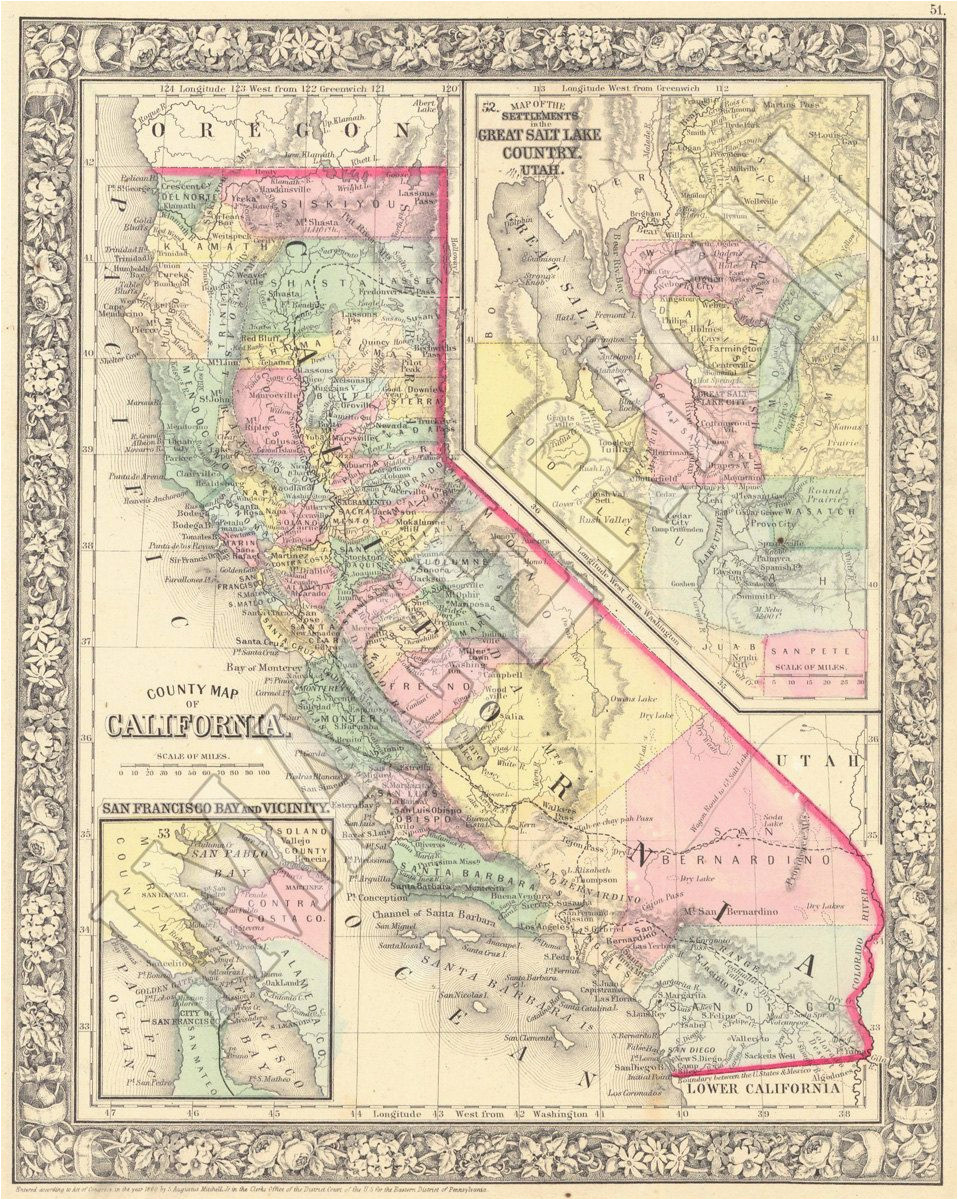 vintage state map california 1860 gift ideas pinterest