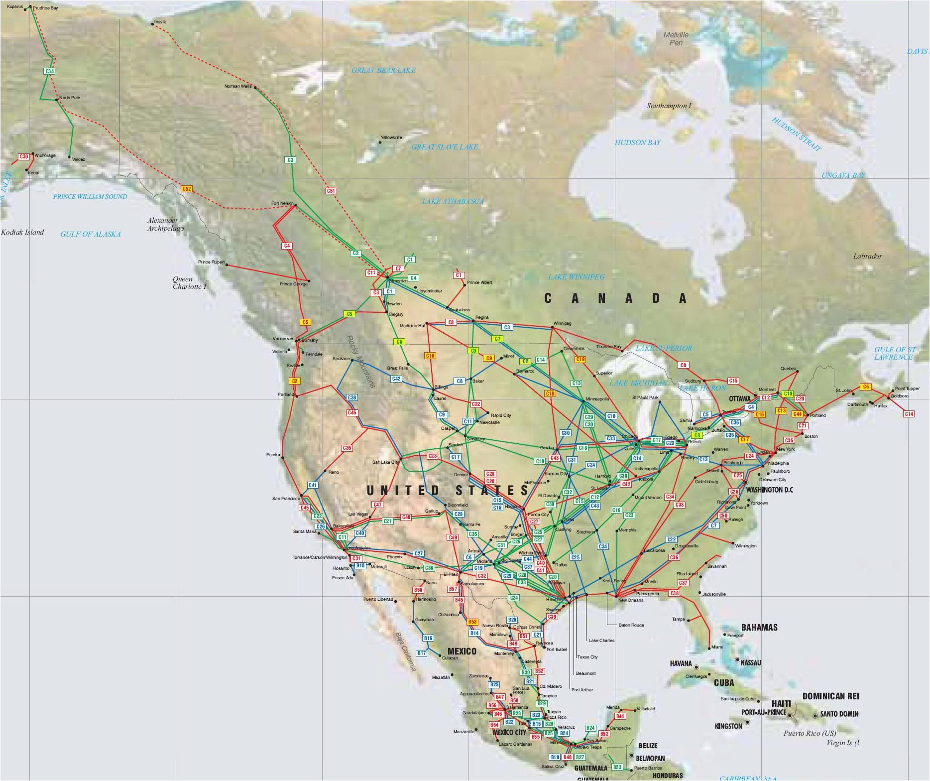 north america oil gas and products pipelines map click on map to