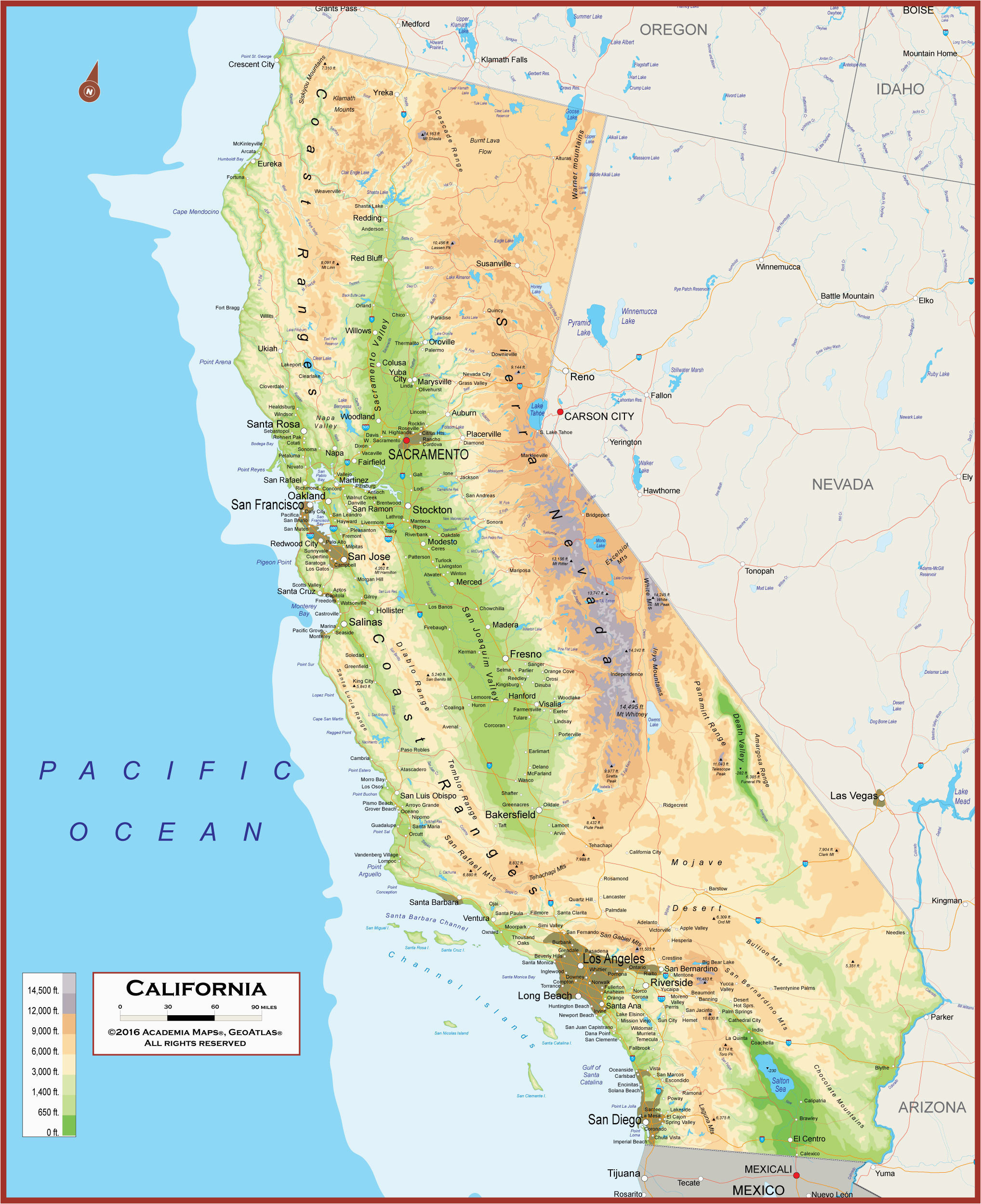 California Physical Features Map California Geography Map Maps