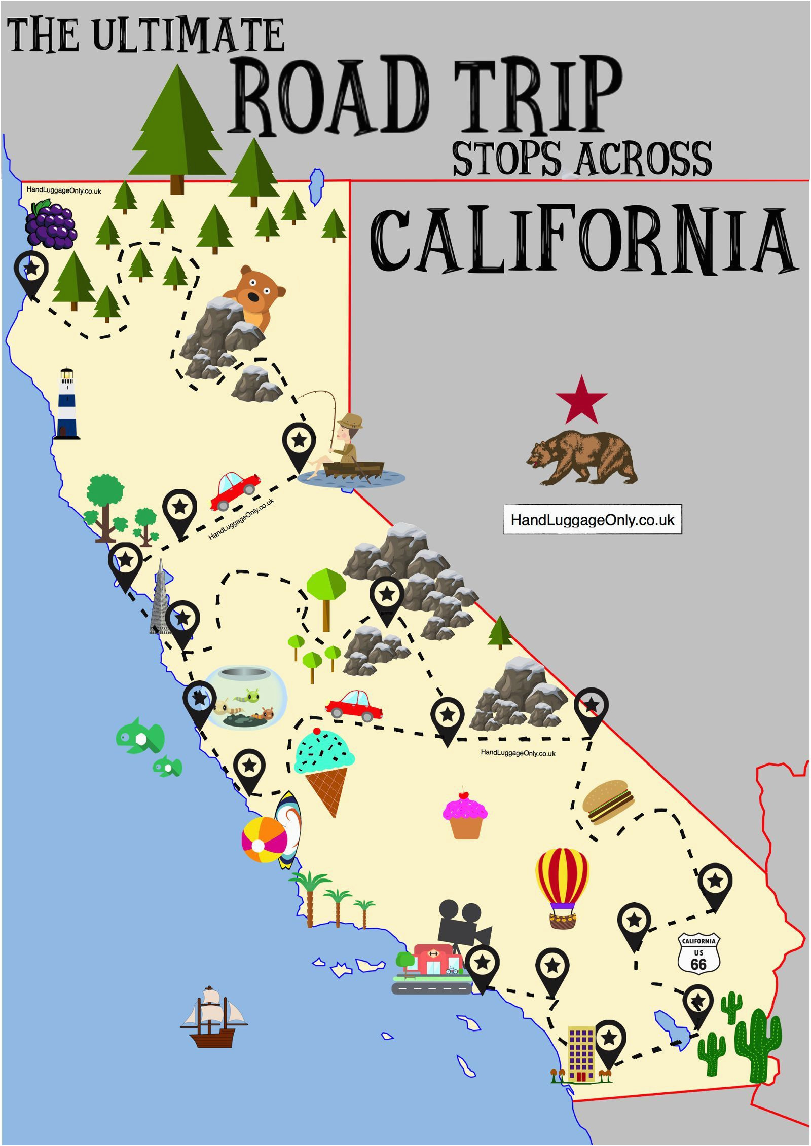the ultimate road trip map of places to visit in california our