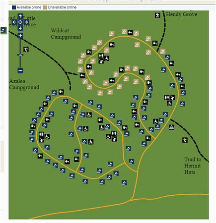 campsite map showing campsites already blocked out by a special