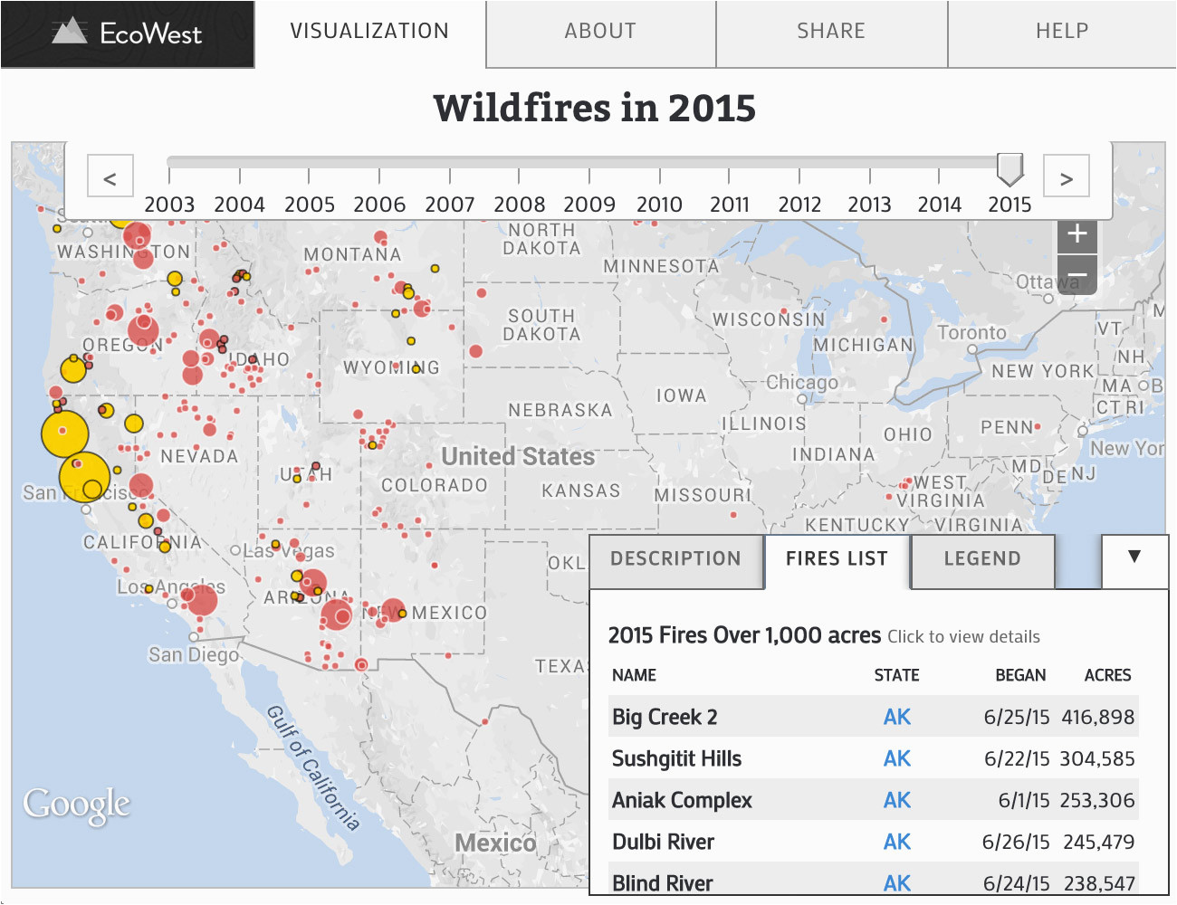 wildfires in the united states data visualization by ecowest org