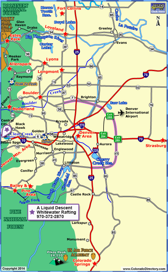 Colorado Front Range Map towns within One Hour Drive Of Denver area Colorado Vacation Directory