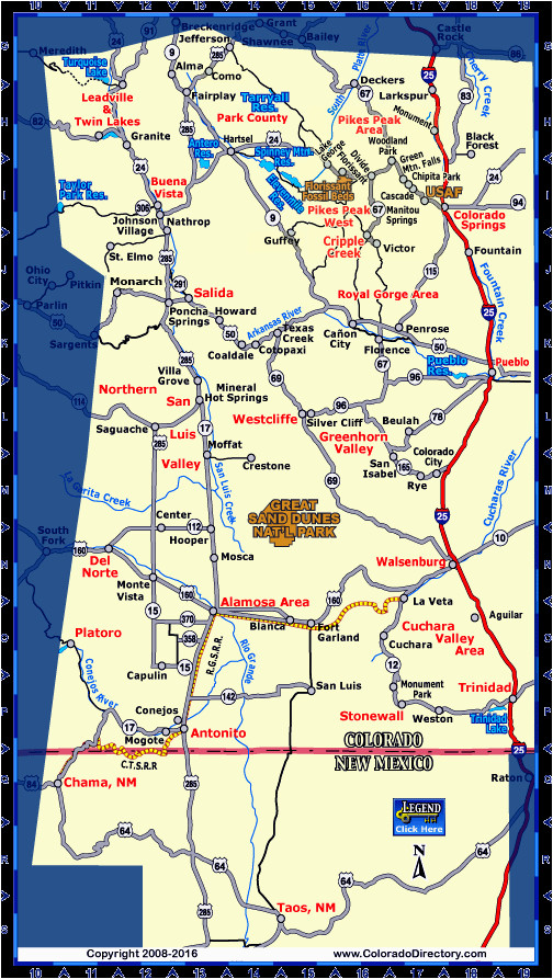 south central colorado map co vacation directory