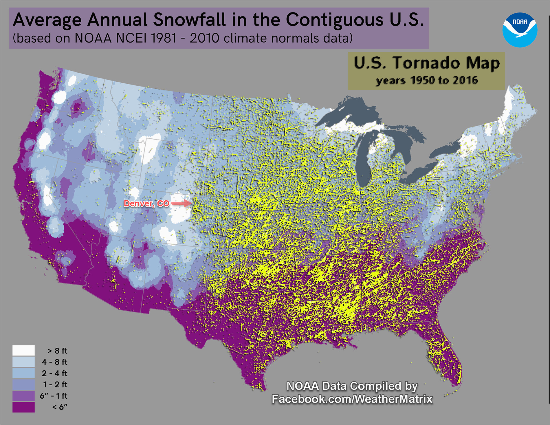 where in the u s gets both extreme snow and severe thunderstorms