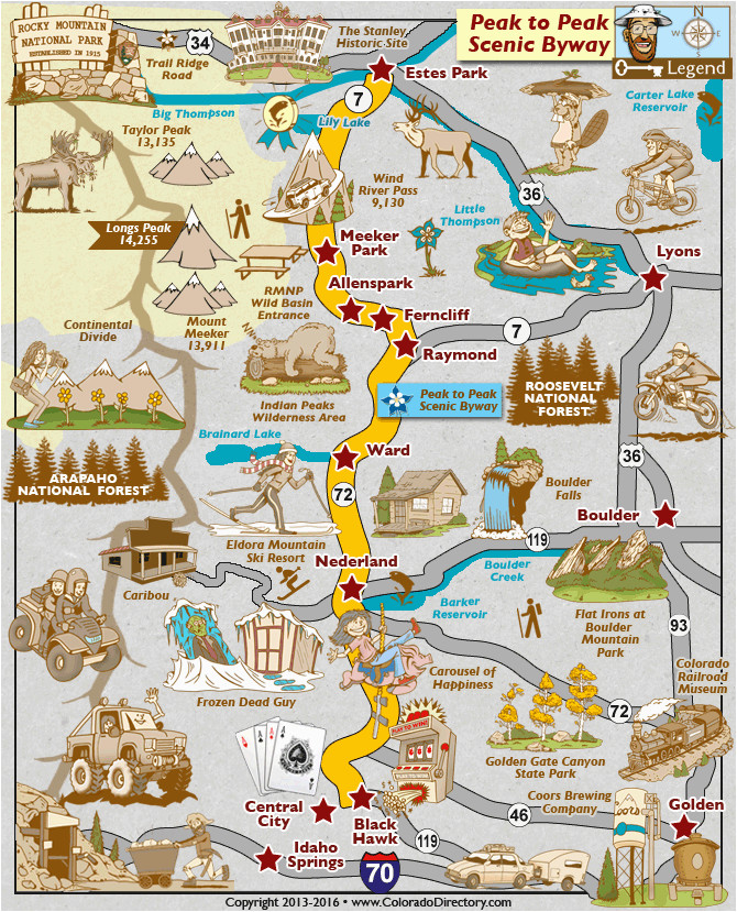 peak to peak scenic byway map colorado vacation directory rocky