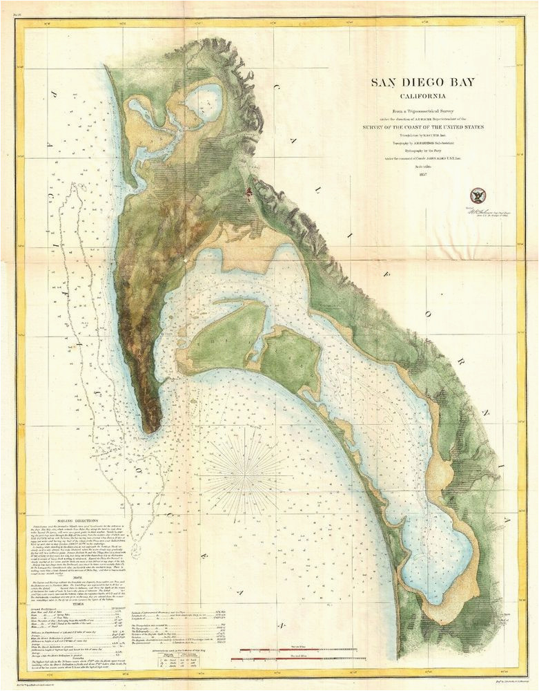 1857 coastal survey map nautical chart san diego bay california my