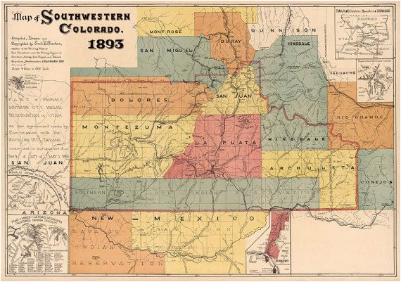 map of colorado southwestern colorado map fine print vintage