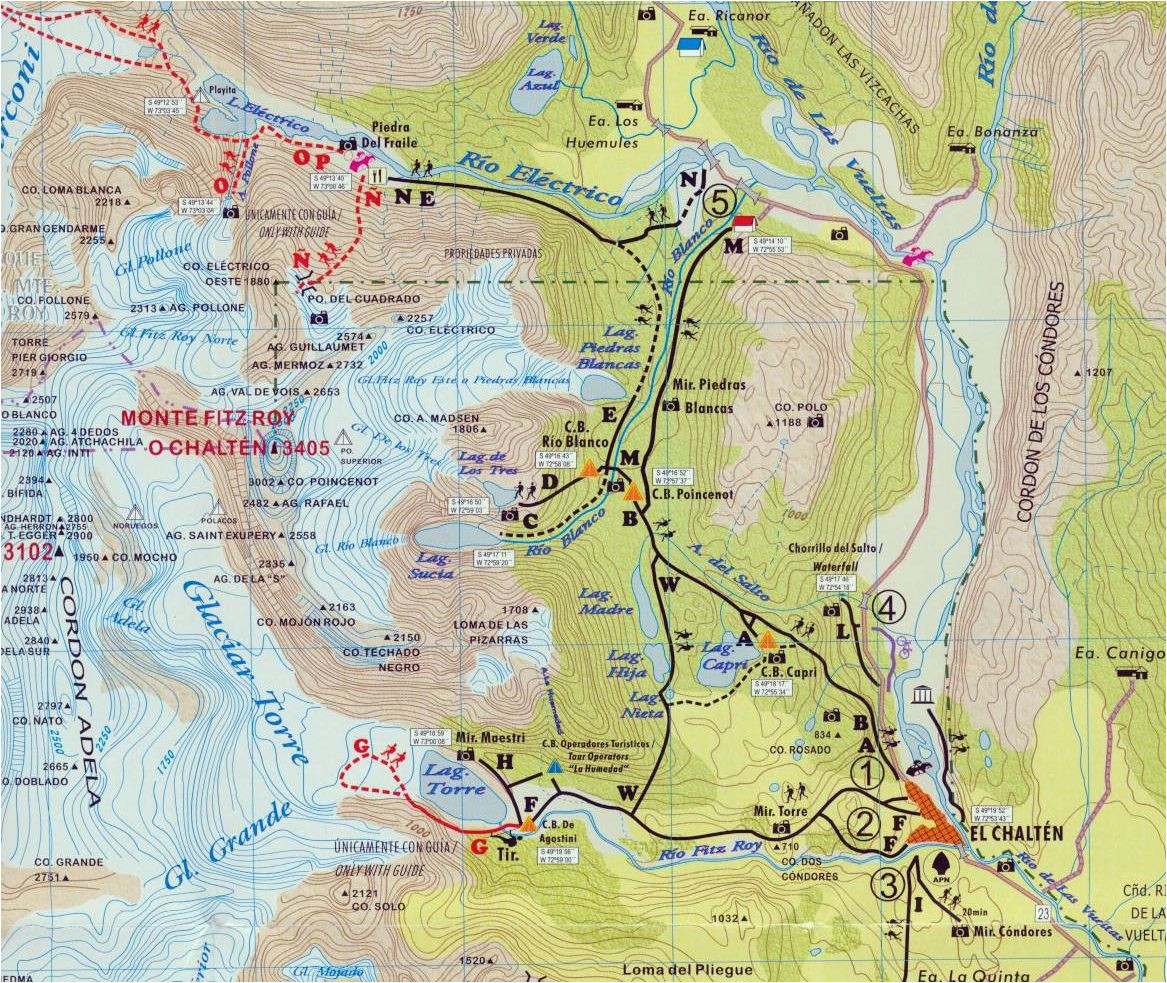 fitz roy map with hiking trails argentina pinterest hiking