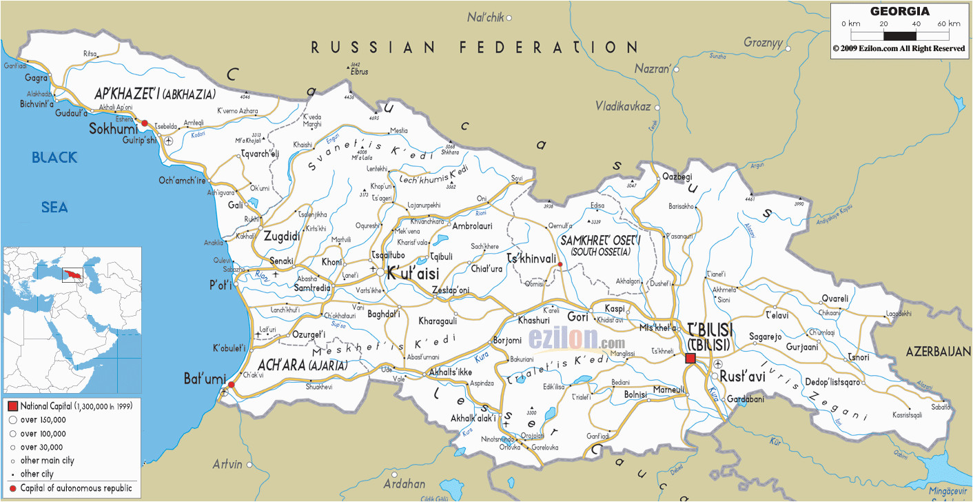 detailed clear large road map of georgia ezilon maps