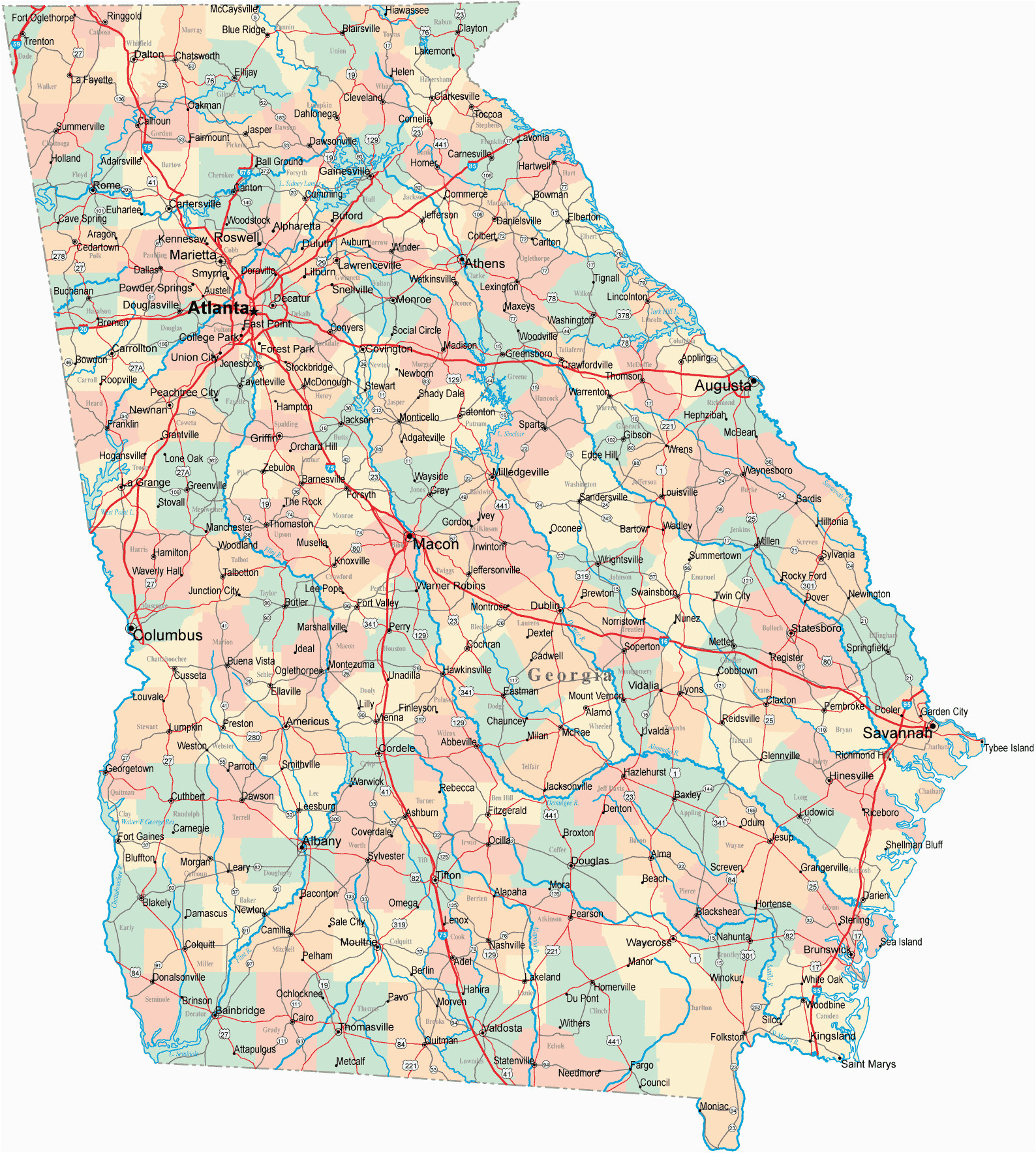 Georgia County Map with Highways Georgia Road Map Ga Road Map Georgia Highway Map