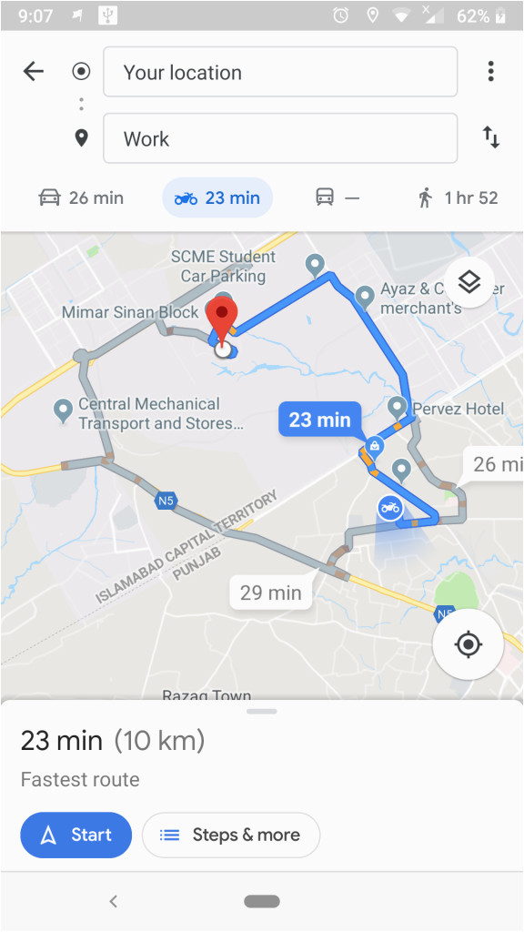google maps will show directions for bike riders in pakistan as well