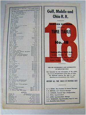 vintage 1962 gulf mobile and ohio railroad employee timetable