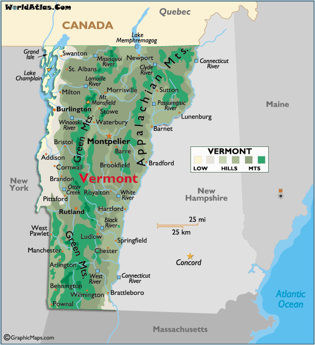 vermont large color map maps vermont mountain states united states