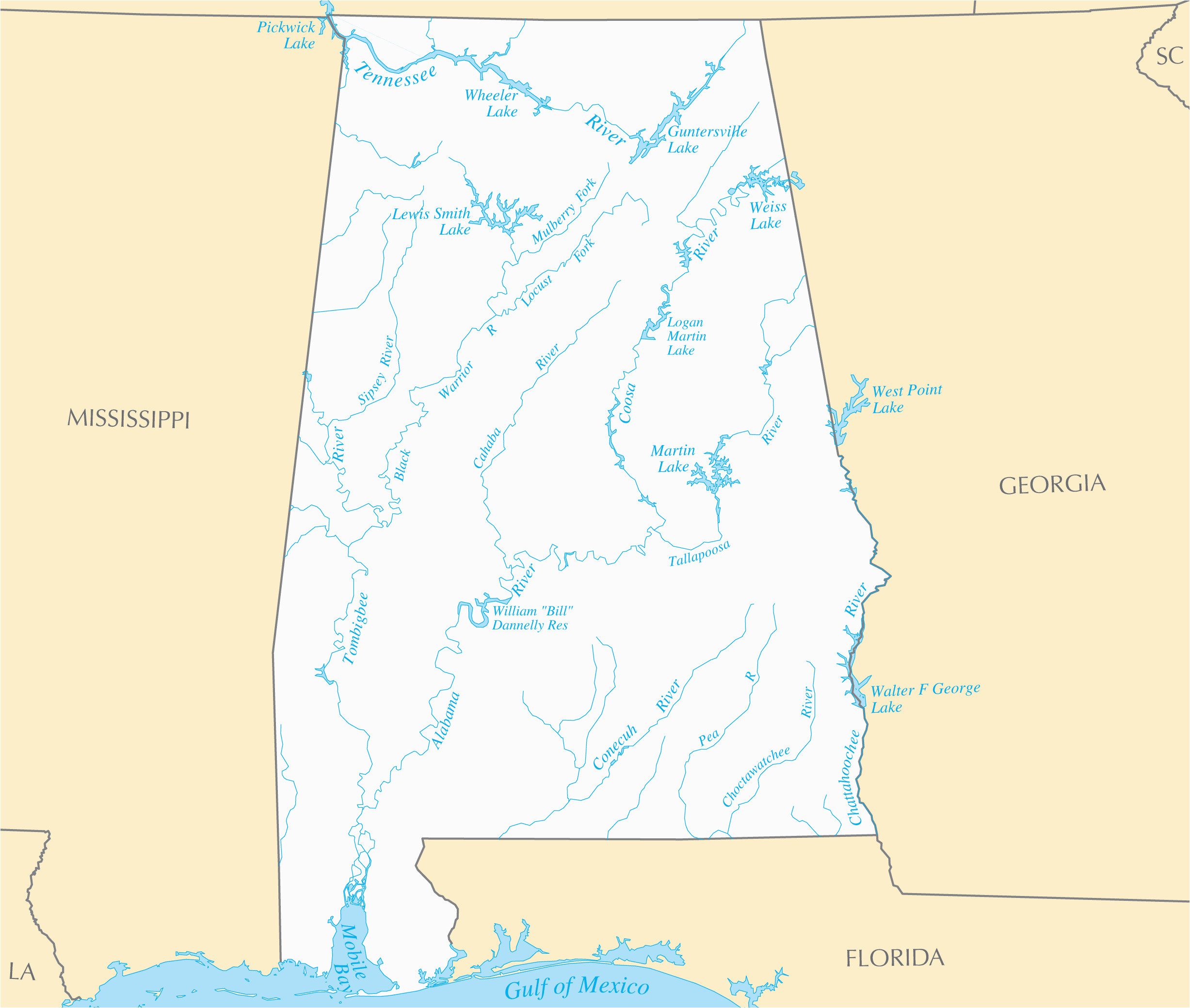 Map Of Lakes In Alabama World Map Map Of Lakes In Alabama World Map