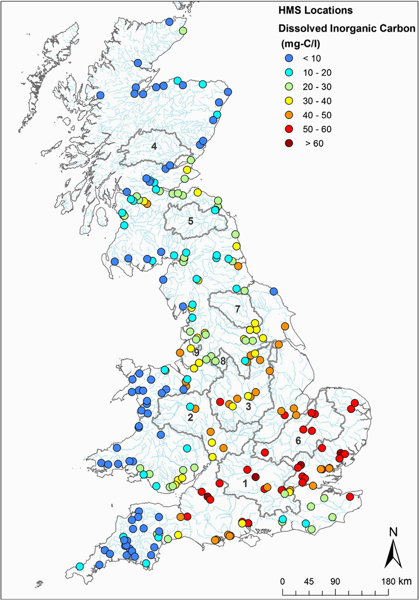 map showing the river network of great britain and the location of