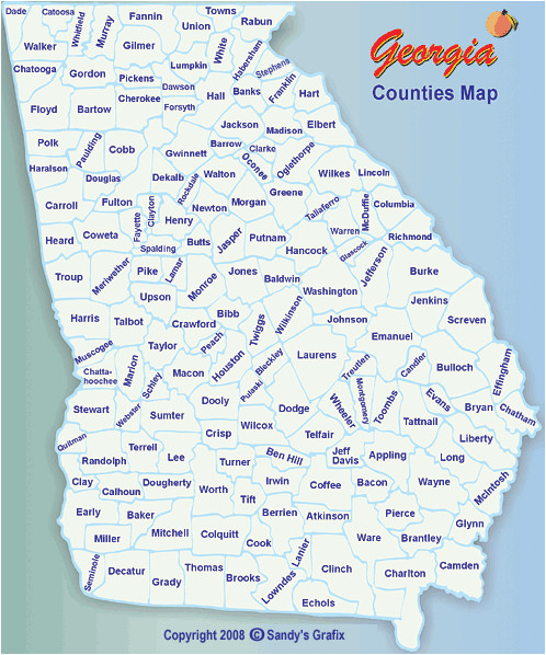 Georgia Map With Counties C94 0282