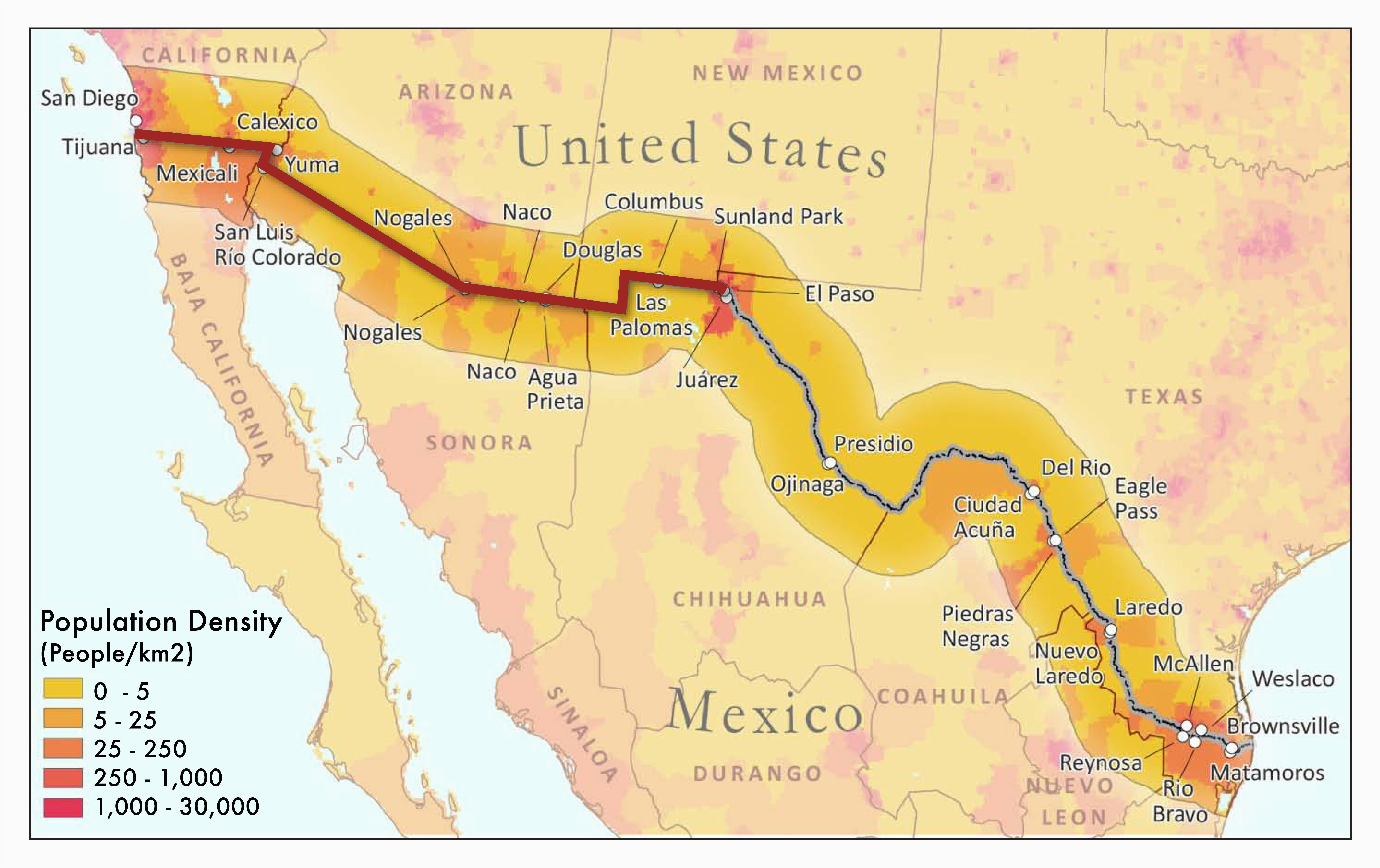 united states map mexico border new united states mexico border map