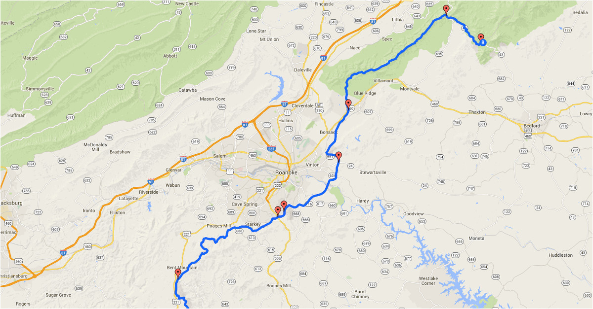 blue ridge parkway map entry points