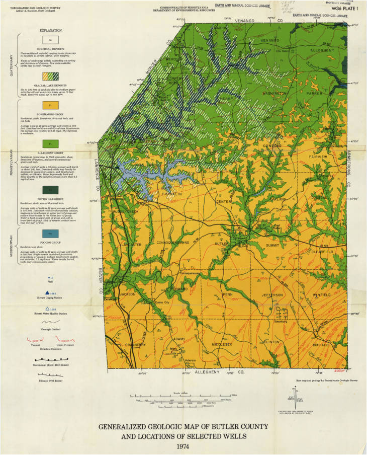 generalized geologic map of butler county and locations of selected