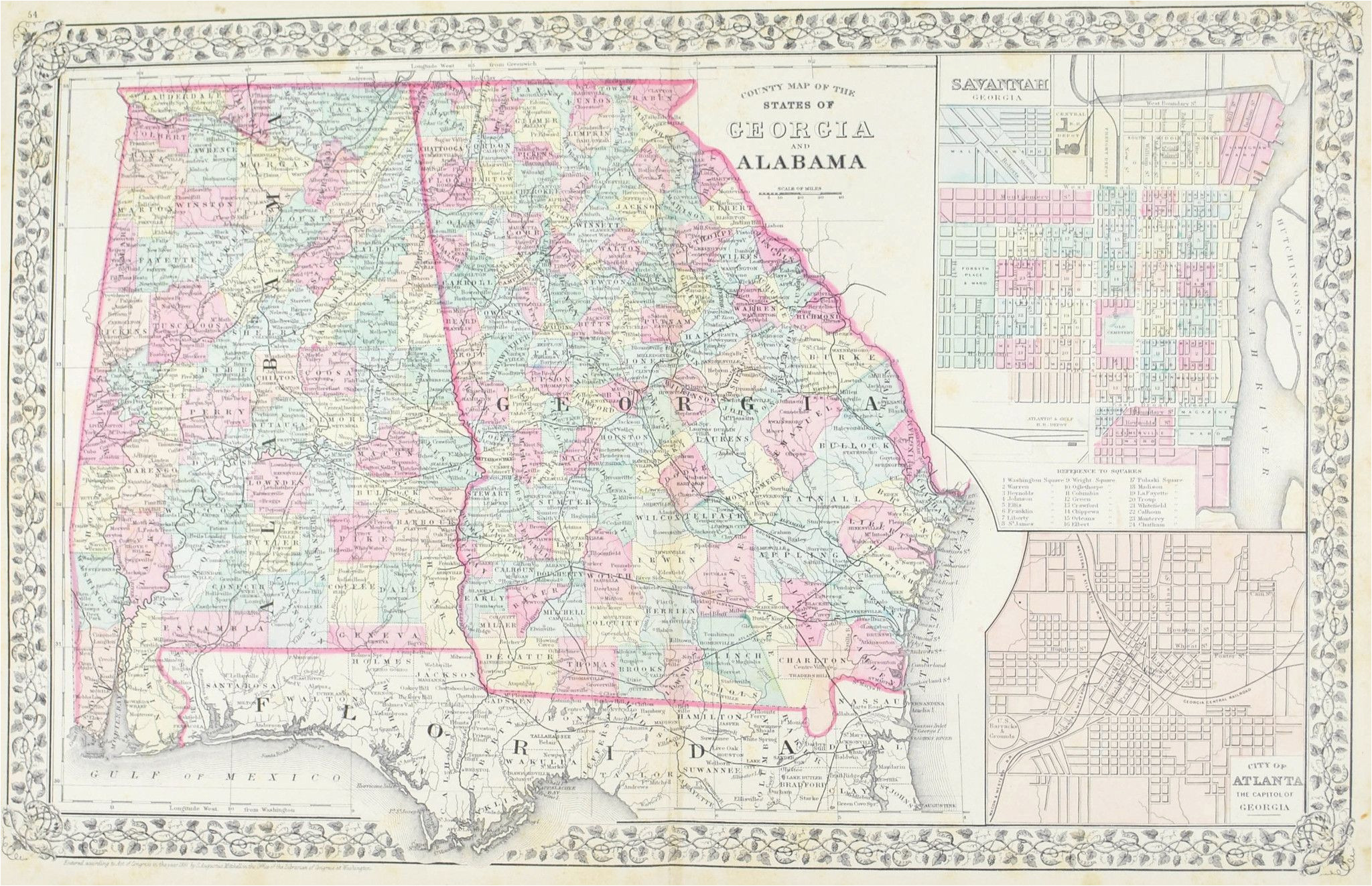 1881 county map of georgia and alabama s mitchell jr products