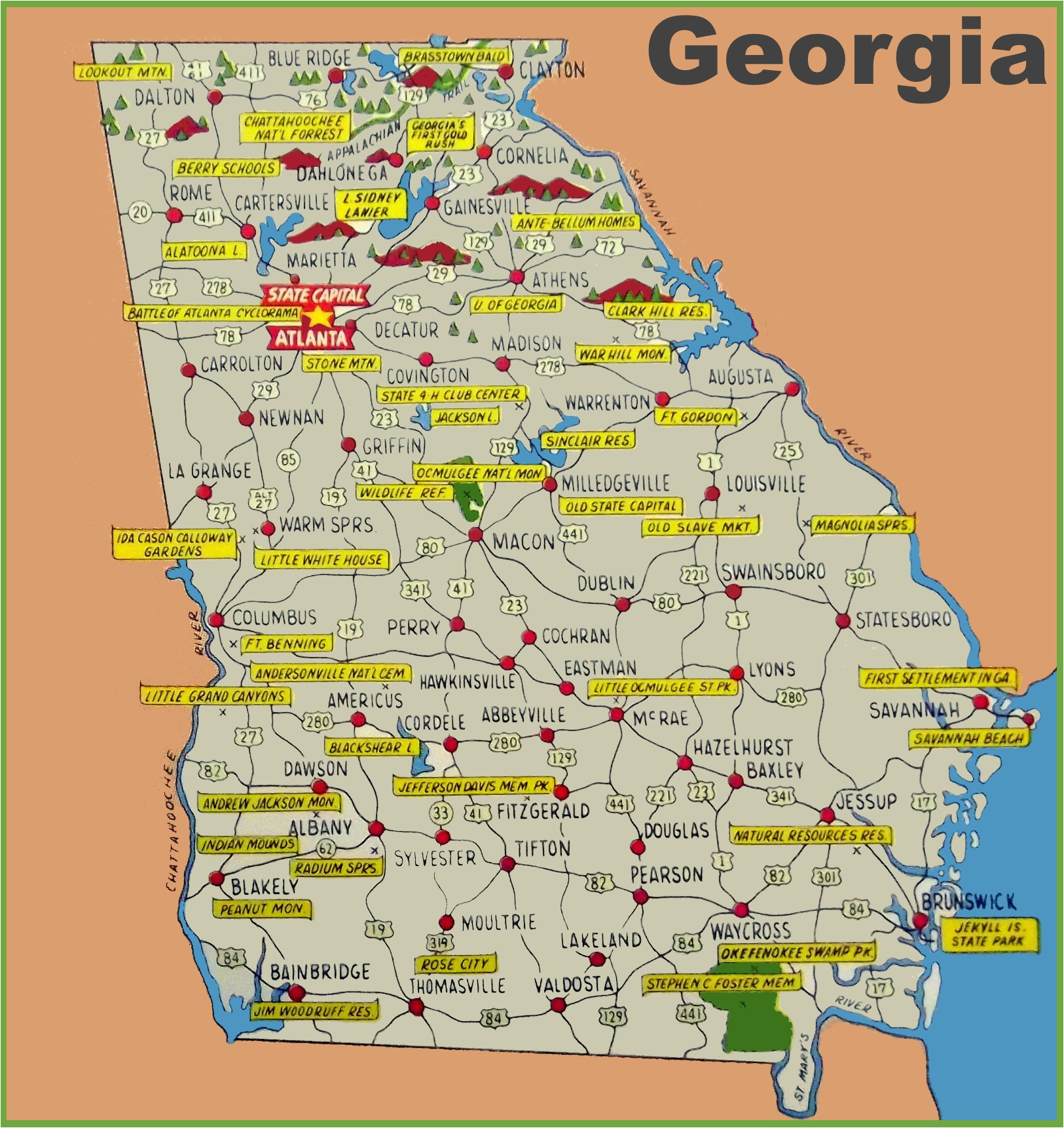 State Parks Georgia Map Cities And Towns Map
