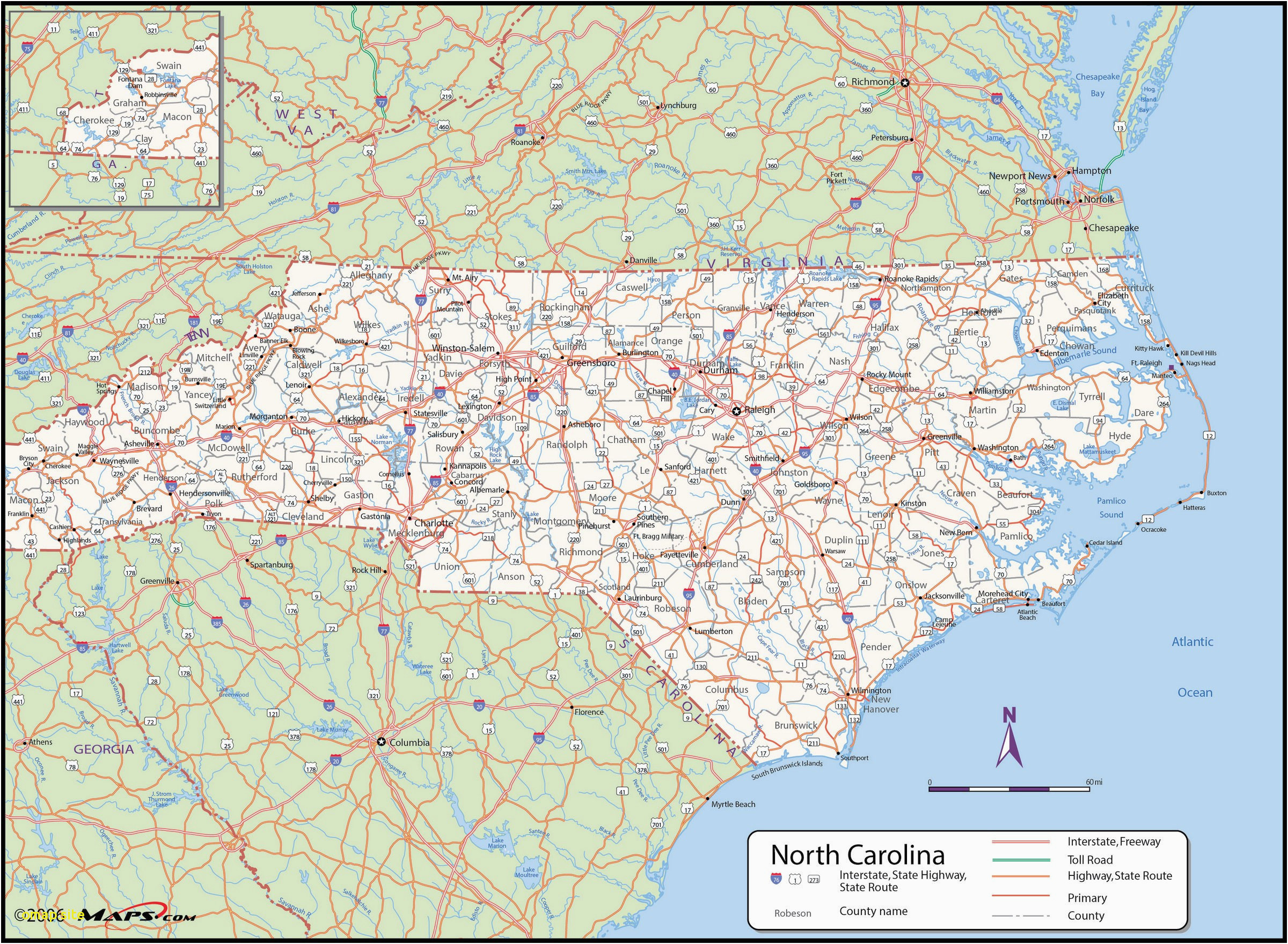 north carolina map with cities north carolina state maps usa world