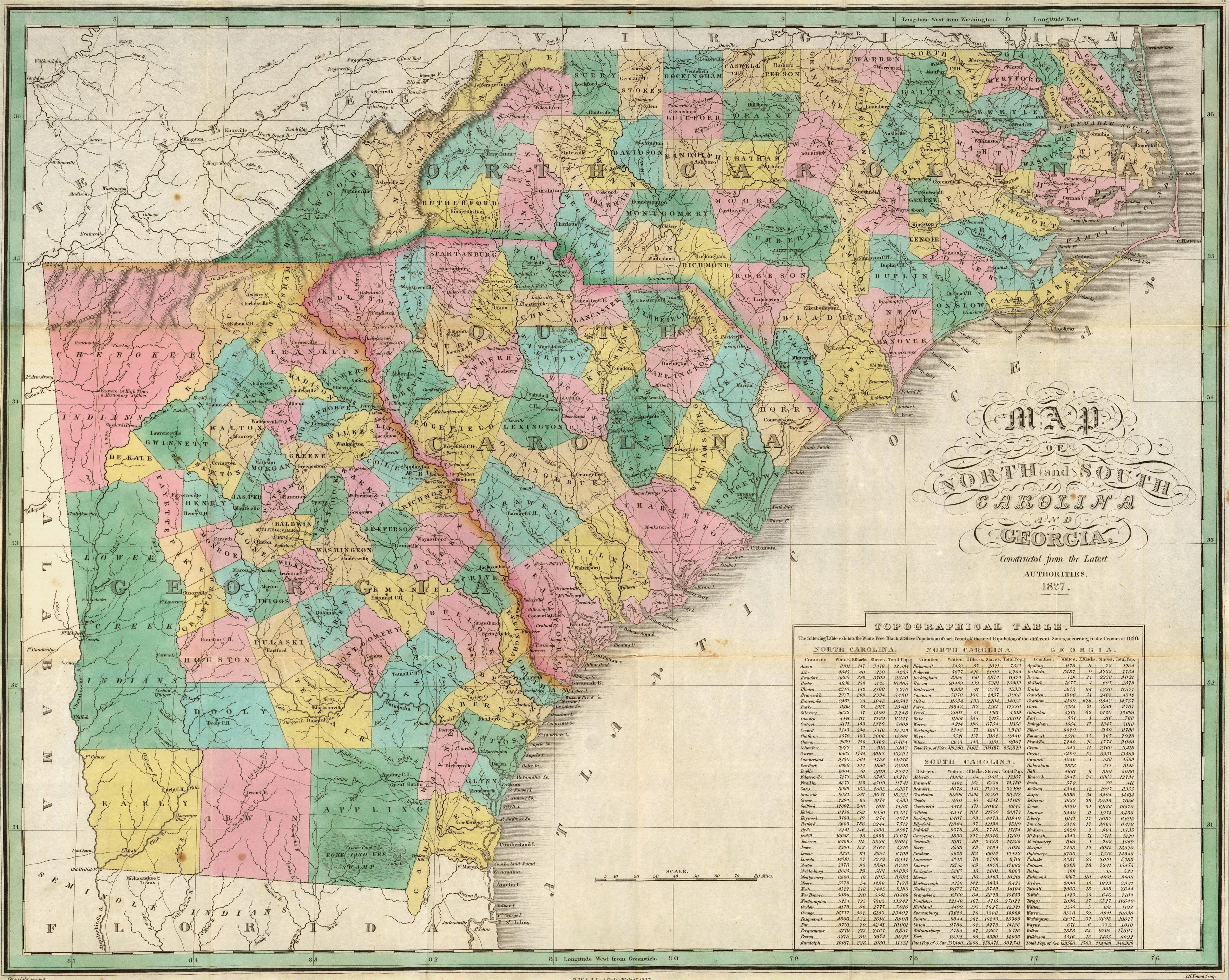 1827 map of north and south carolina and georgia talented muse