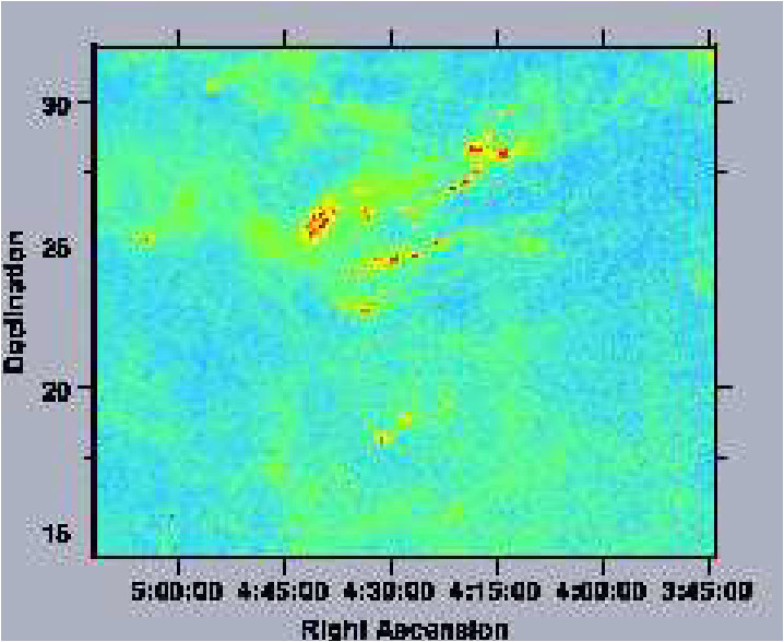 map of the near infrared color of stars in the taurus auriga dark