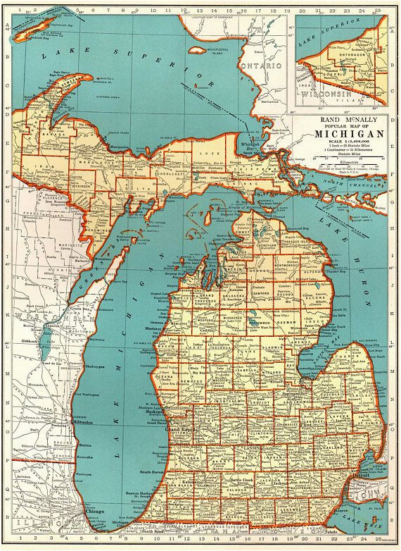 1921 vintage michigan state map antique map of michigan gallery wall