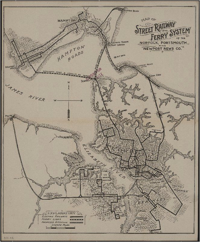 map of street railway and ferry system of the norfolk portsmouth