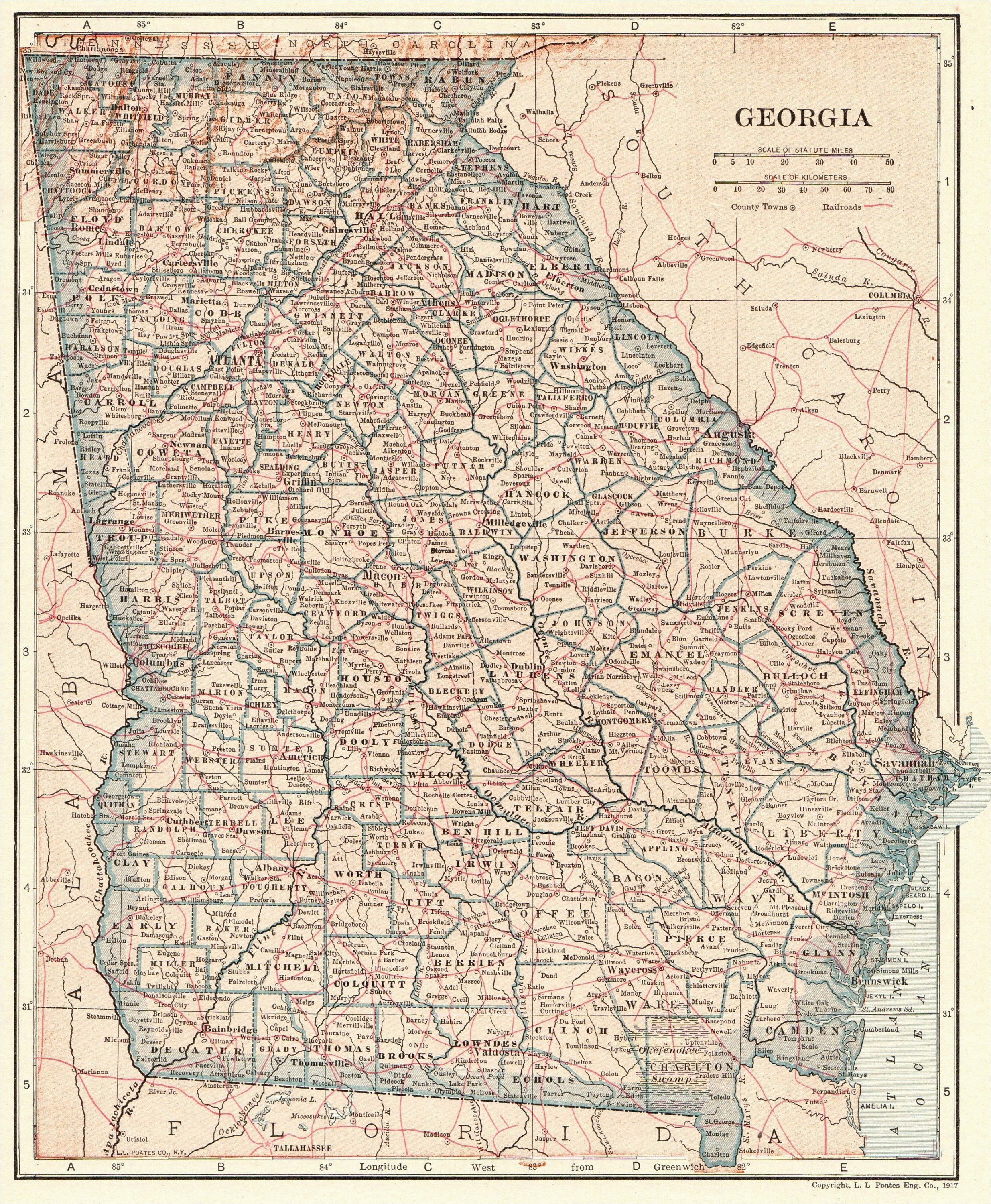 1919 antique georgia state map vintage map of georgia gallery wall