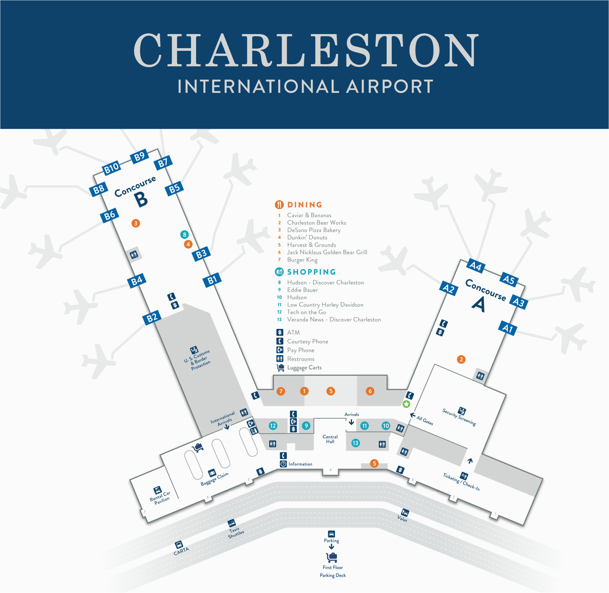 charleston international airport terminal map