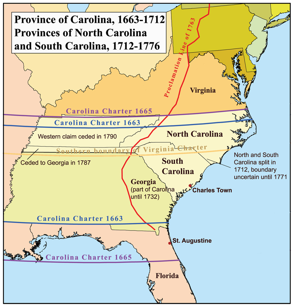carolina colony disputes 1663 1776 maps south carolina history