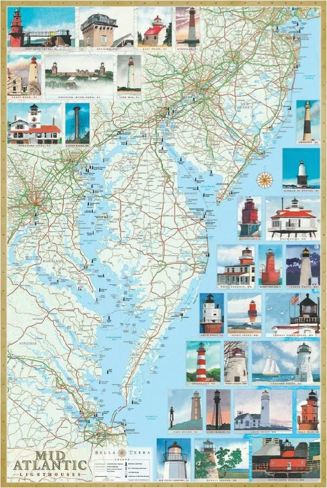 mid atlantic lighthouses map the illustrated map and guide to all