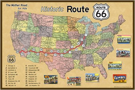 route 66 map 2 1926 vintage map printed on cotton ready to sew