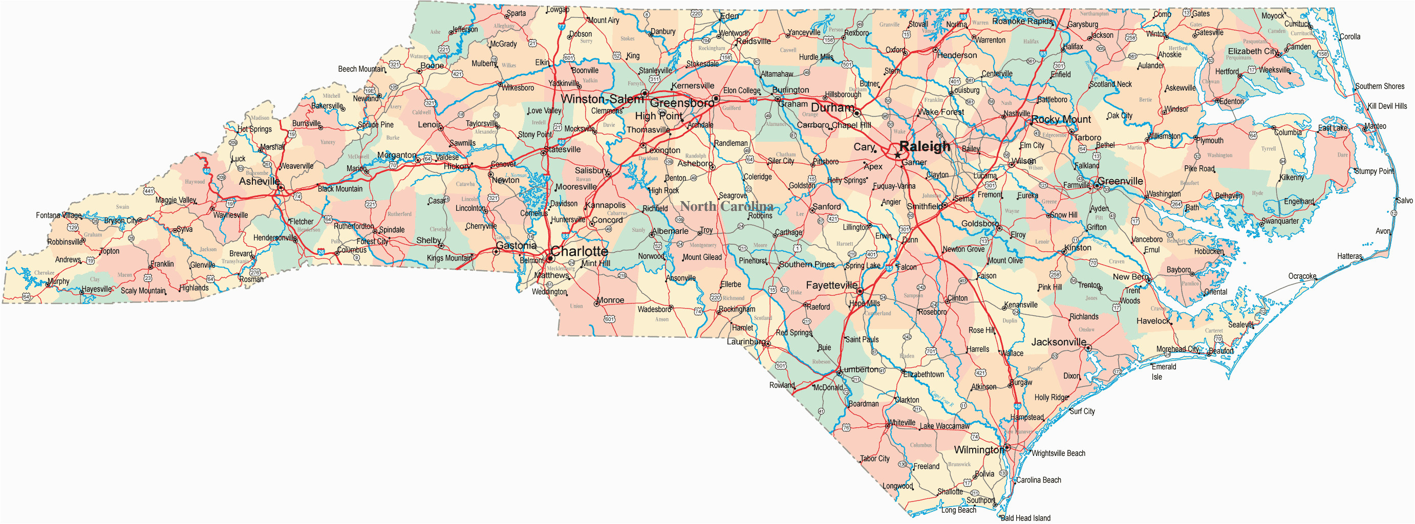 north carolina map free large images pinehurstl north carolina