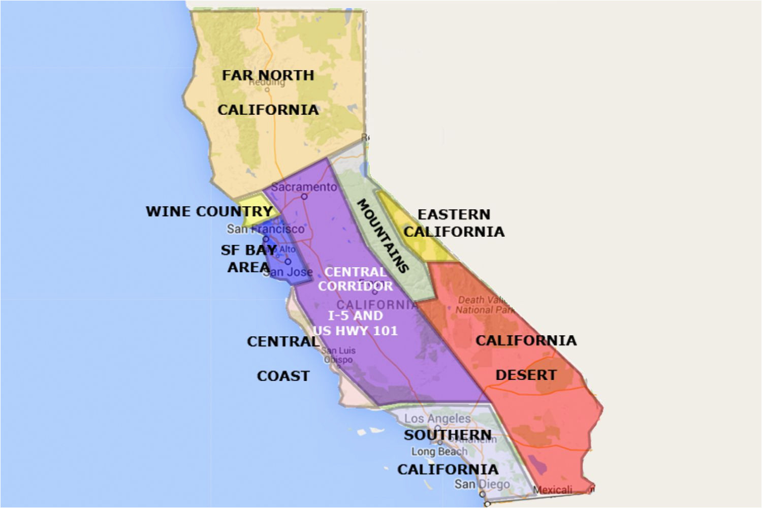 best california state by area and regions map
