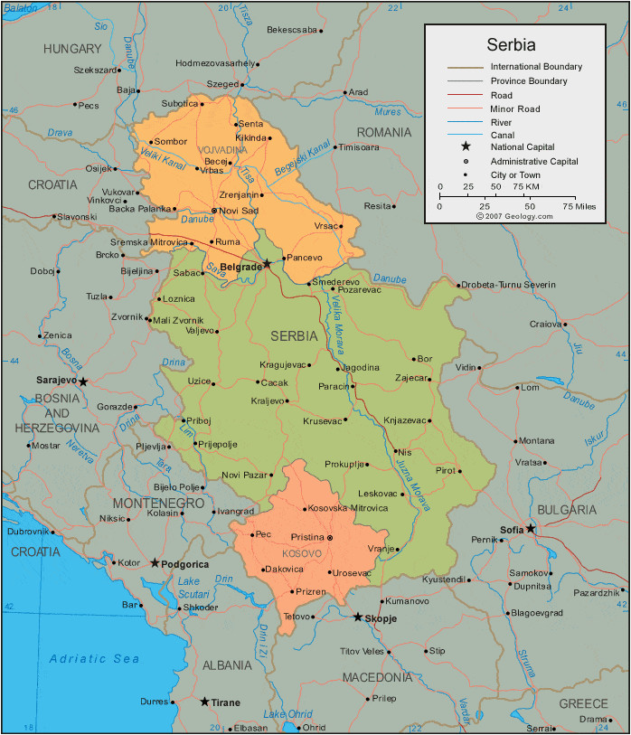 serbia map and satellite image