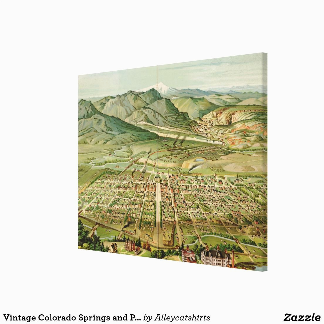 vintage colorado springs and pikes peak map 1890 canvas print