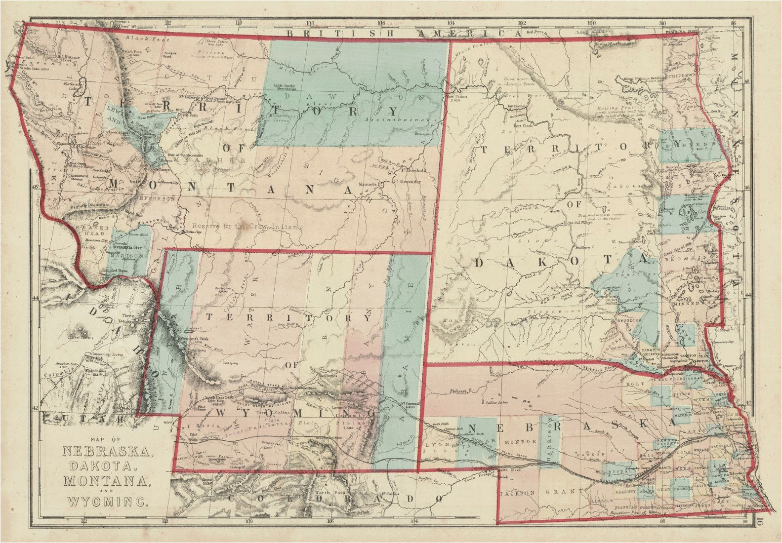 map of nebraska dakota montana and wyoming h h hardesty co