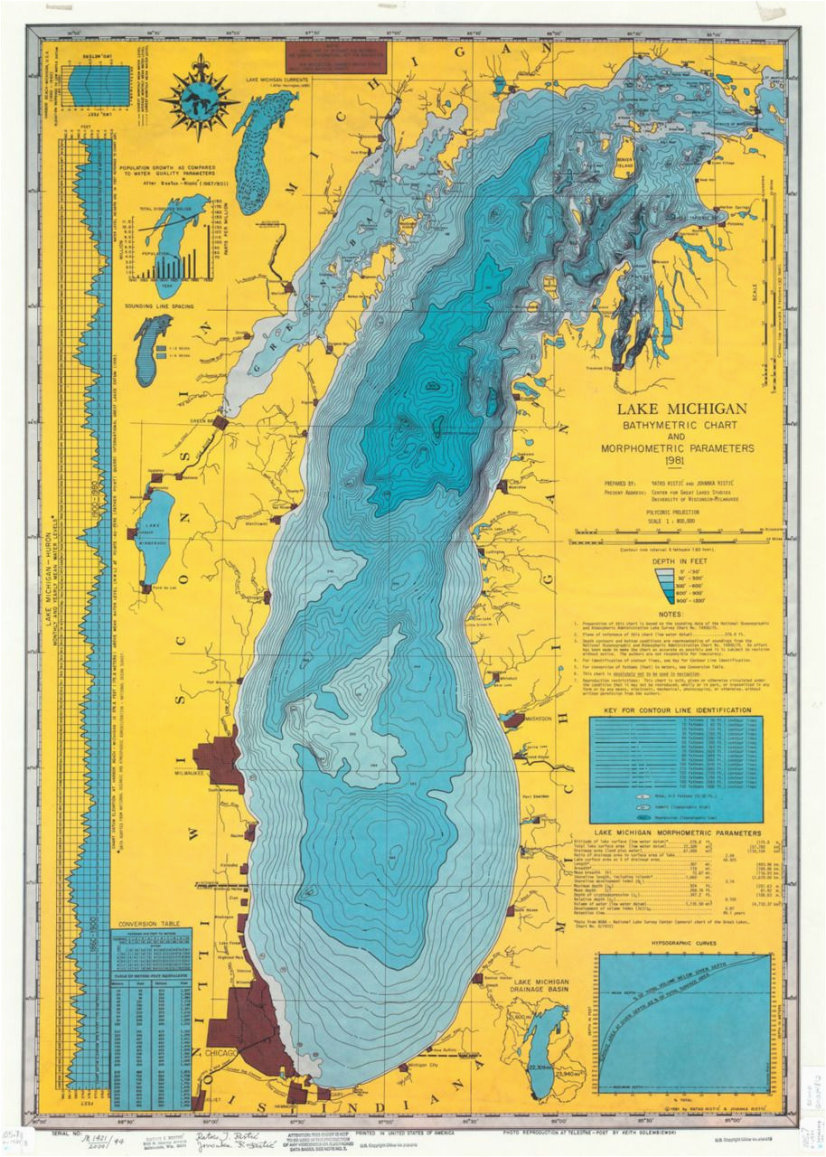 lake michigan bathymetric map 1981 map lakemichigan greatlakes