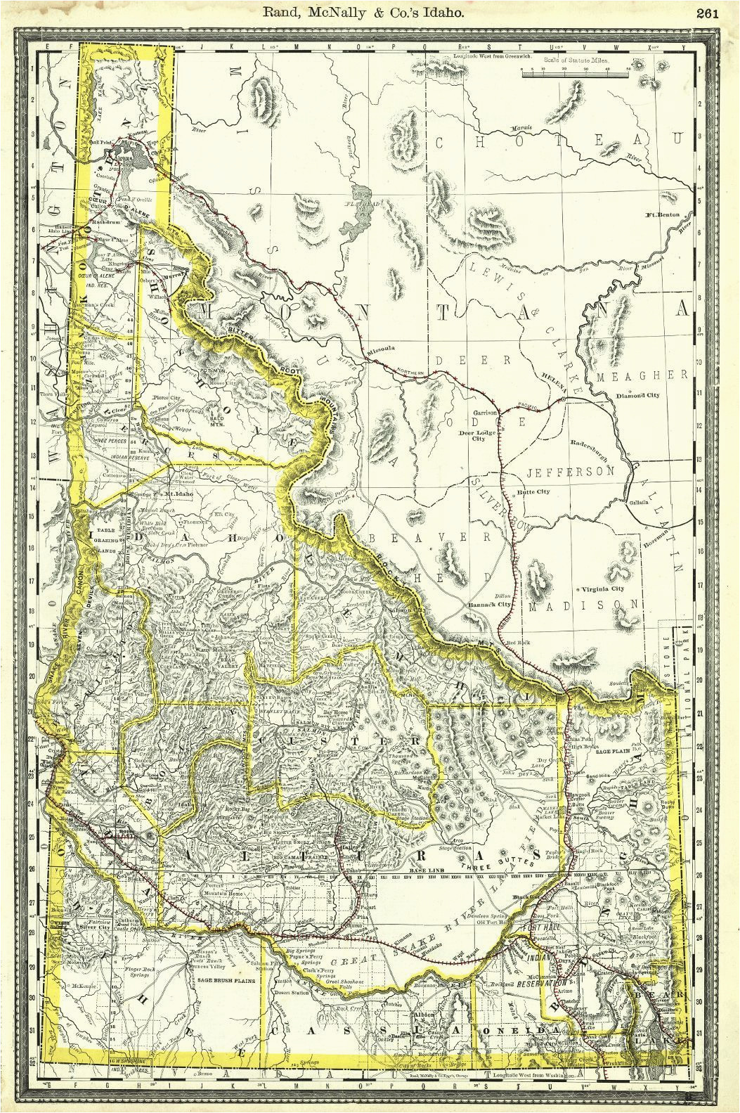 map antique rand mcnally and co s idaho c1889 map from the