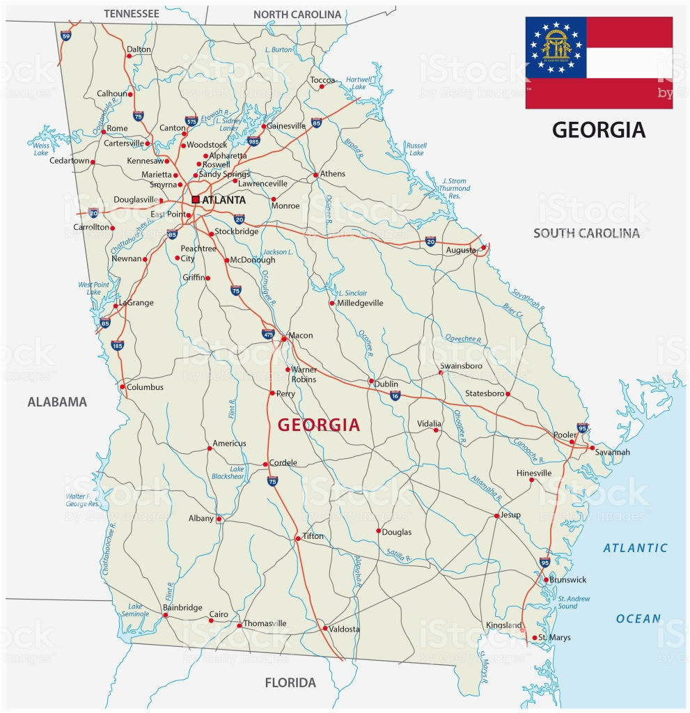 georgia road map with flag stock vector art more images of alabama