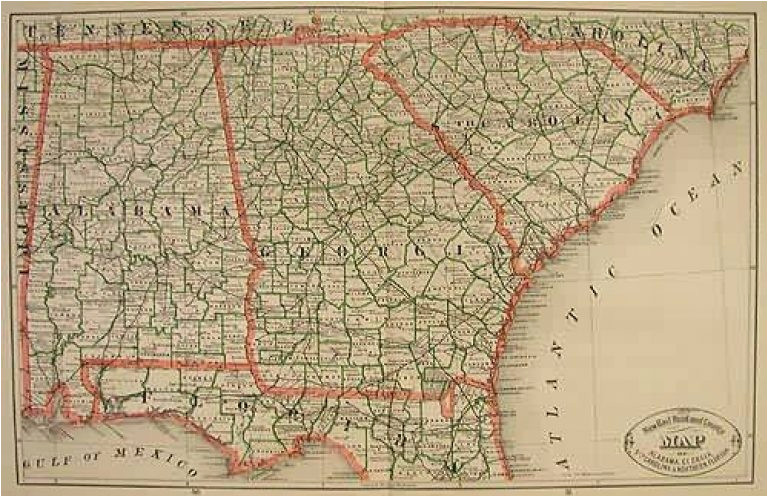 new rail road and county map of alabama georgia south carolina for